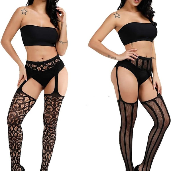 Plus size fisknätstrumpor, svarta fisknätsstrumpbyxor lår svarta KLB