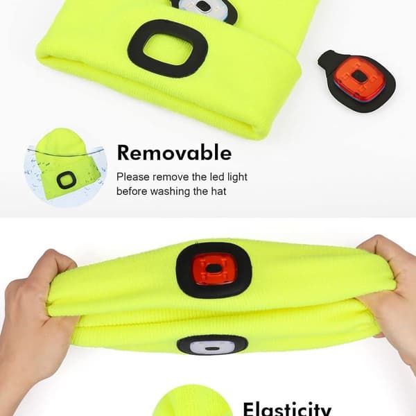 Lue med LED-lys foran og bak, USB-oppladbar hodelykt KLB