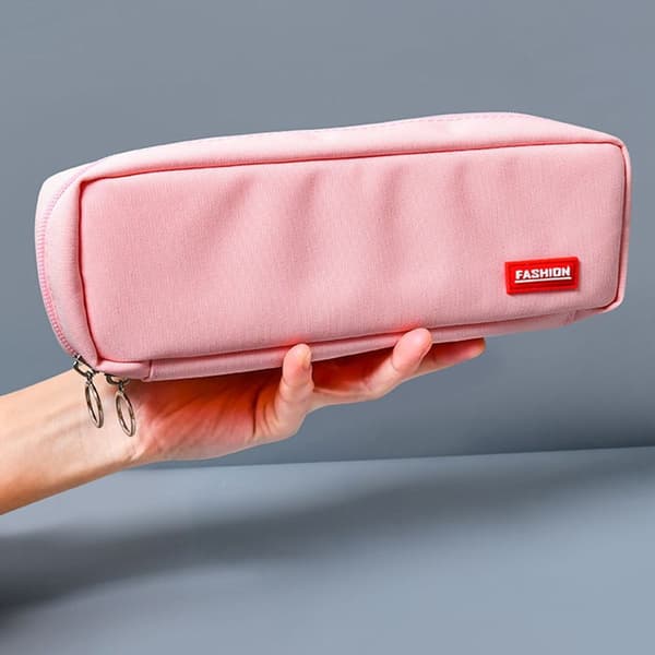 Pencil Case med Bakke Opdelt Bred Åbning Foldbar Pink KLB