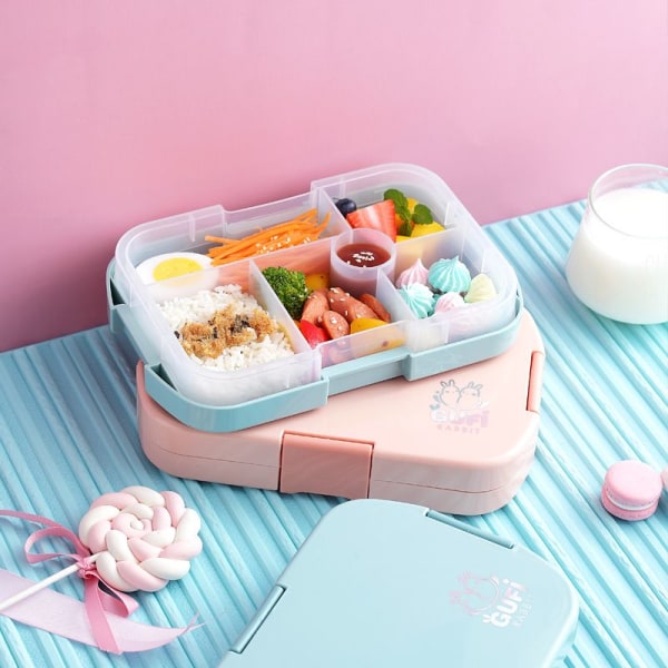 (Pink) Lounaslaatikko lapsille,Bento Boxes Ruokasäilytysastia 6 lokerolla aikuisten lasten työkouluun,Mikroaaltouuni