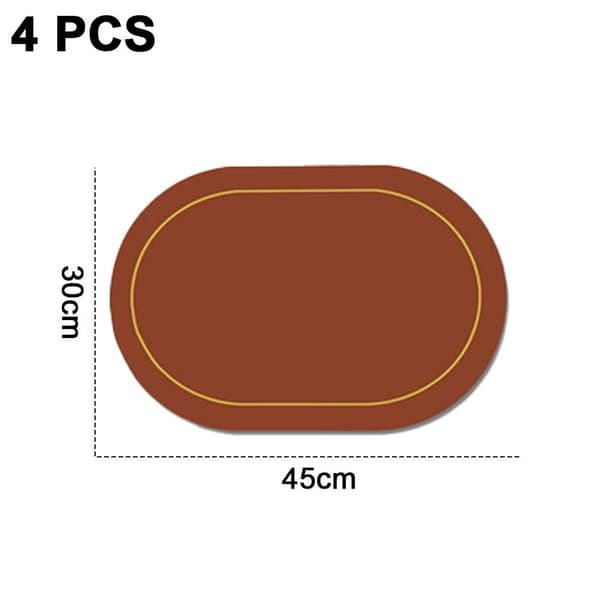 Sett med 4 plassmatter i kunstlær, dobbeltsidig, oval, brun