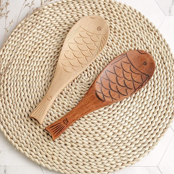 Pack of 2 Wooden Rice Paddles, Rice Serving Spoons, Wooden Kitchen