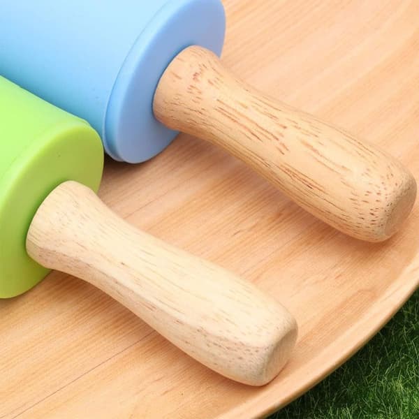 2-pack silikonkavel, non-stick yta, trähandtag, barnyta