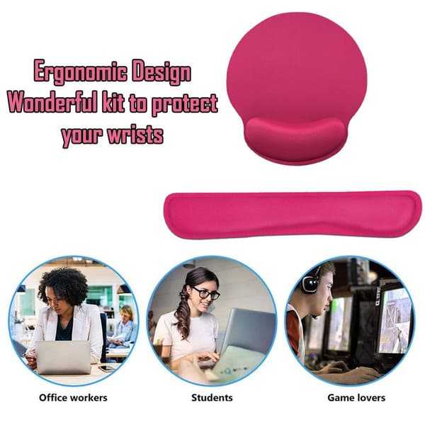 Musematte med håndleddstøtte, Memory Foam tastaturpute, Easy Rose Pink