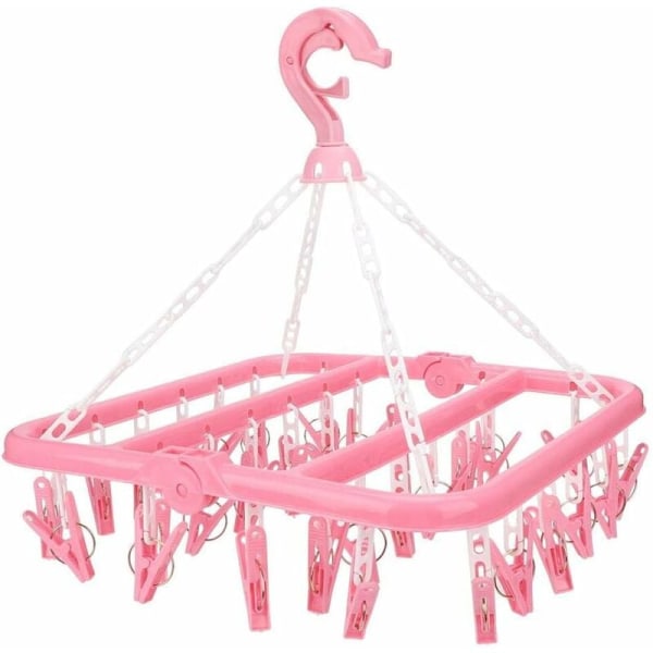 Underwear Hanger med 32 klips Hængende Vasketøj Tørrestativ Foldbar Plastik Klemmer Dryp Tørrestativ til Sokker BH'er Lingeri Tøj(Pink) KLB