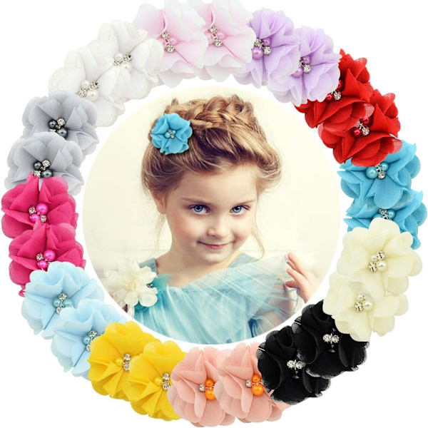 24 stk. Baby Girls hårklemmer Chiffon Blomster Hårspænder til Teenagere Børn