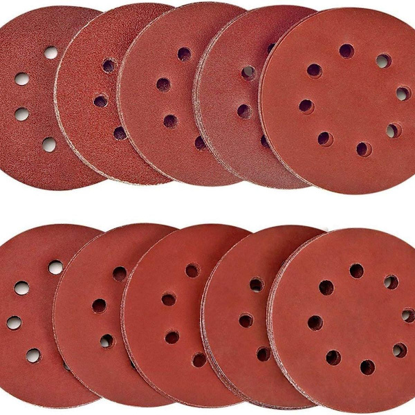 100 kpl hiomakiekkoja 125 mm tarranauhasetti: hiekkapaperi 8 reikää pyöreä, KLB