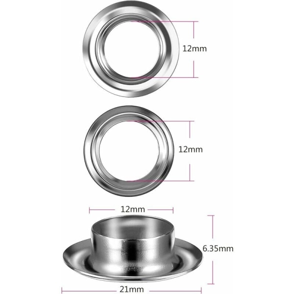 Grommetverktøysett 12mm Metallmaljersett 100 Sett Grommetsett Maljersett for Lerrepresenning Teltreparasjon Sølv (1/2 Tomme) KLB