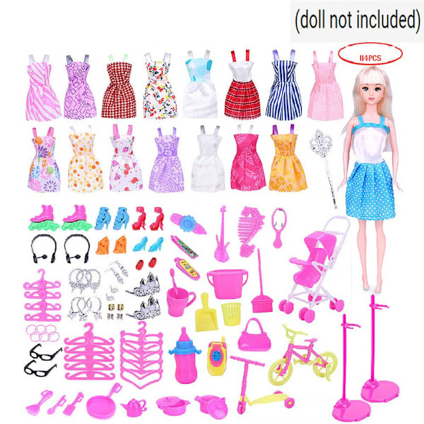 114 osainen setti: 98 asustetta + 16 hametta Barbie-nukkeasusteet Lelut Muotivaatteet Syntymäpäivälahjat tytöille Yhteensopiva 11,5 tuuman Barbie-nukkejen kanssa