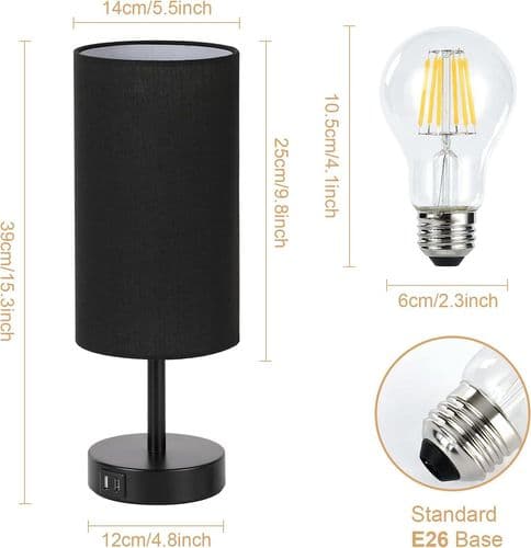 Senglampe med USB-port - bordlampe med touch-kontrol til
