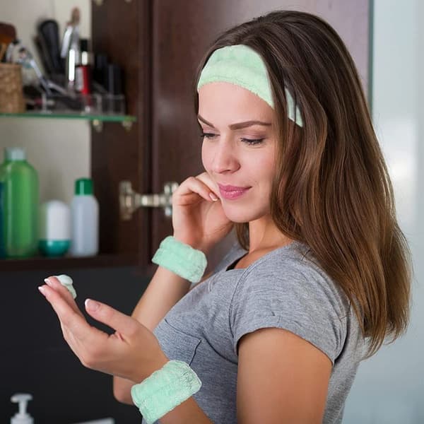Spa-hårband för kvinnor, mikrofiberhårband för ansiktsmakeup med grått