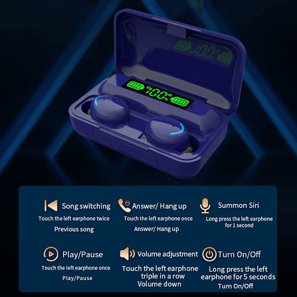 Langattomat Bluetooth 5.1 IPX5 -vedenpitävät nappikuulokkeet, tummansininen