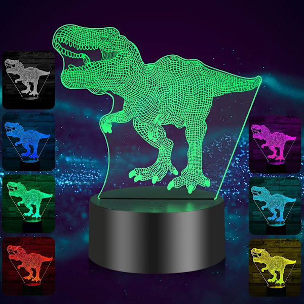 3D Dinosaur Natlampe, LED Strip 3D Illusion Lys Dinosaur Gave 16 Farver