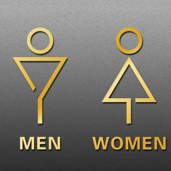 19 x 14 cm, personligt toilet skilt, toiletskilt - trekant - guld, mænd og