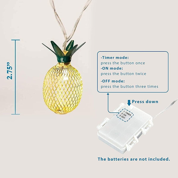 Färgglada ananas ljusslingor - 15ft 30 LED, batteridriven KLB
