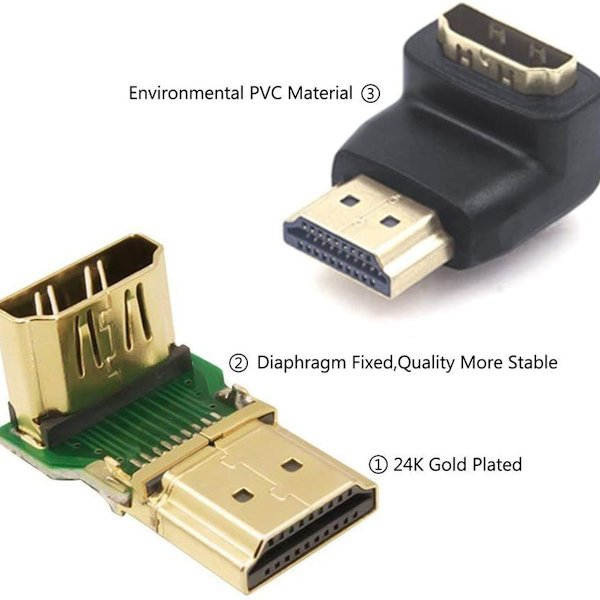 HDMI 90 asteen ja 270 asteen oikea kulma uros-naaras liitin