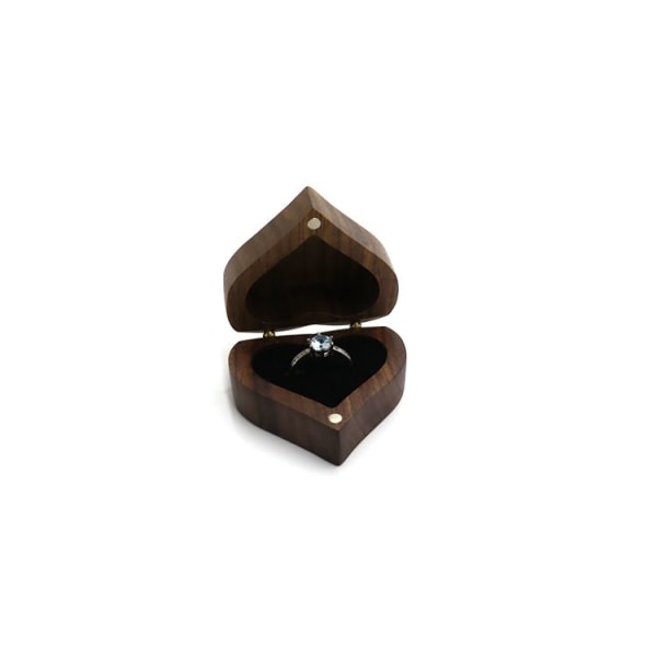 Hjerteformet æske til vielsesringe i træ (ekskl. ringe), ringæske, æske til forlovelsesring.