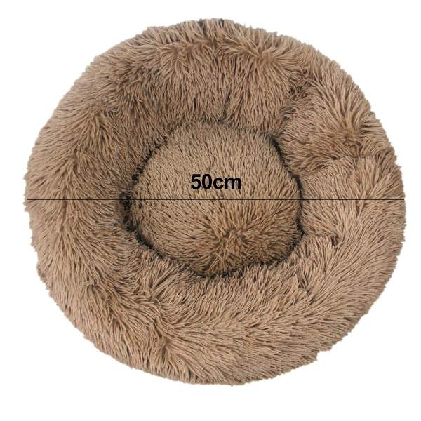 Plysj kæledyrsseng Donut hund seng til små hunde Rund hund seng Khaki KLB