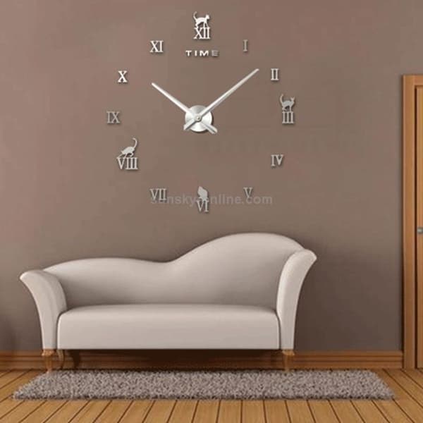 3M008 Super Stor 3D Akrylspegel Väggklocka DIY Väggklocka Storlek 100x100cm (Silver)