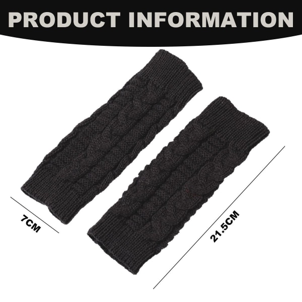 Ribbed Wrist Arm Warmers Stretchy Cable Knitted Fingerless Gloves Black KLB