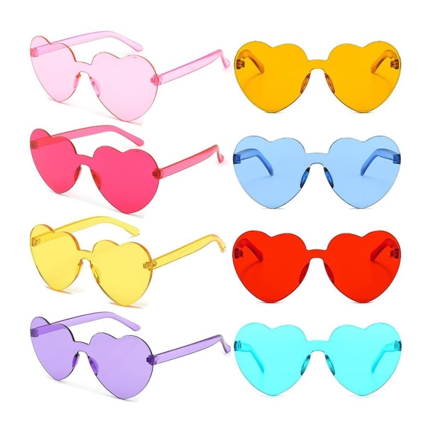 Pakke med 12 Hjertefestbriller, Hjertesolbriller, Festbriller, Kantløse KLB