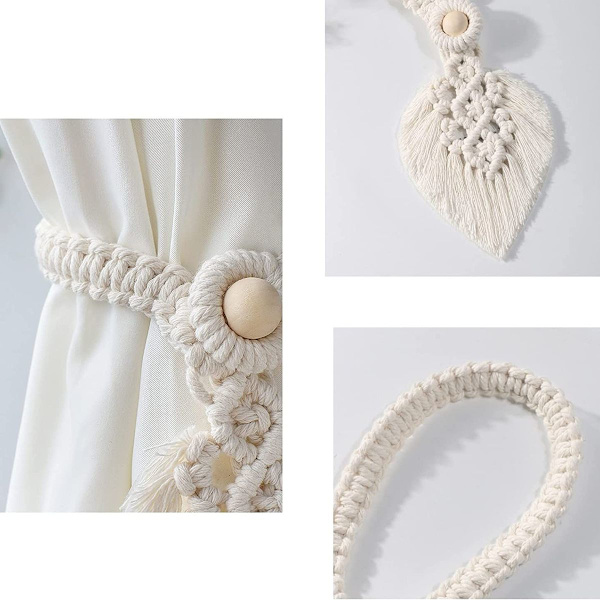 Sæt med 2 håndlavede boheme gardinholdere med macrame-blad til gardindekoration