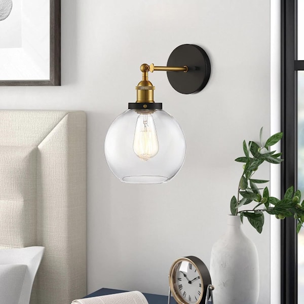 8\" Sort og Guld Antik Messing 1-Lyset Globe Væglampe KLB