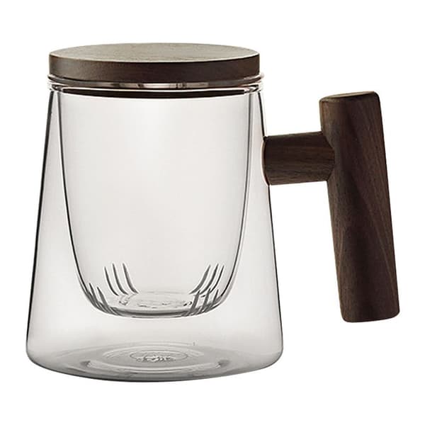 Glas tekopp med tesil og låg, tekopp med træhåndtag, stil 1