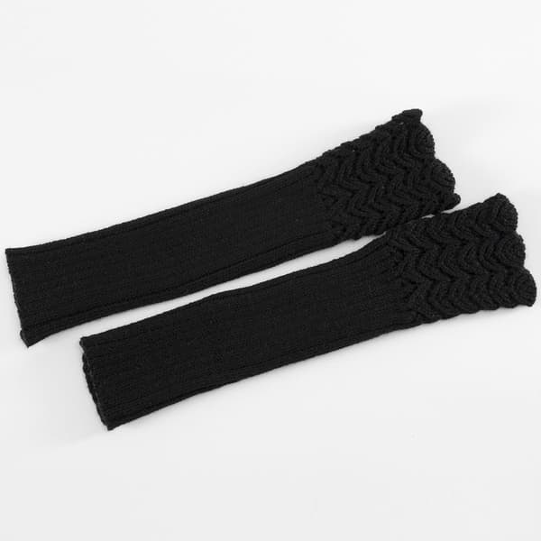 Dame Skala Design Vinter Varme Strikkede Lange Armvarmere Handsker Sort KLB