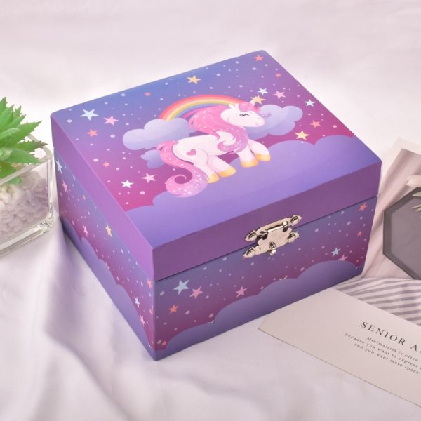 Unicorn-musikalsk smykkeskrin-lilla-ideell gave til unge jenter-fosforiserende-gløder om natten