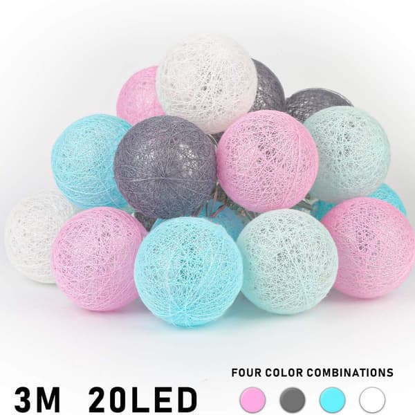 LED-ljusslingor med bomullsbollar, batteridrivna, 3M 20 LED-bollar KLB