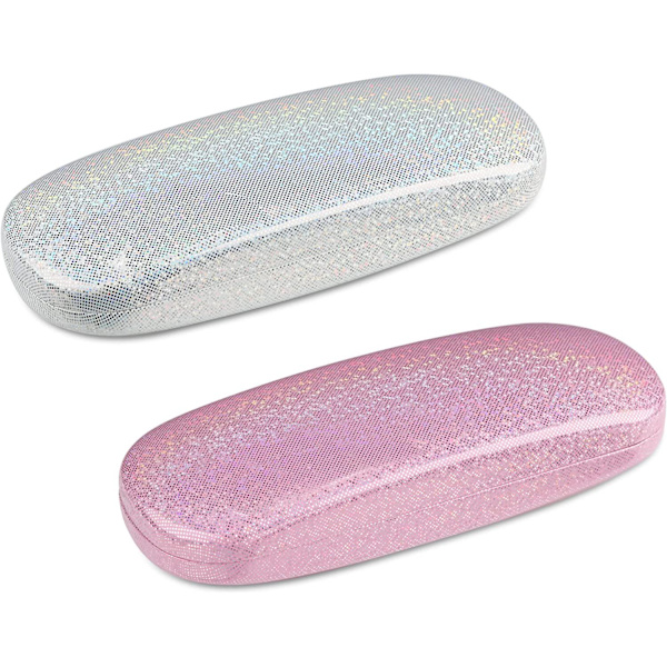 2 stk. Pink og hvid glitter hård skal briller etui, blændende bærbart briller etui til kvinder, mænd, piger, rejse studie arbejde