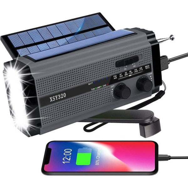 Bärbar solradio, AM/FM vevradio med uppladdningsbart 5000 mAh