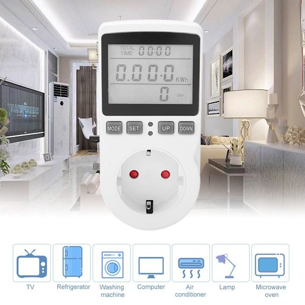 Plug-in LCD-energimätare, spänning, ström, energiförbrukning KLB