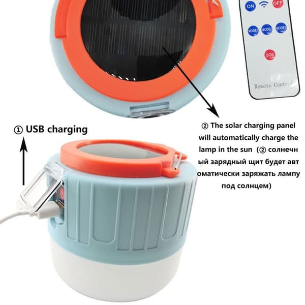 Genopladelig USB LED-solcellelampe, bærbar nødlanterne, ideel til camping, telt,