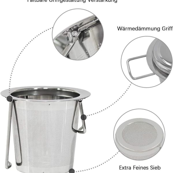 Te-sil i rustfritt stål med 304 deler, tesil og lokk/dryppbrett