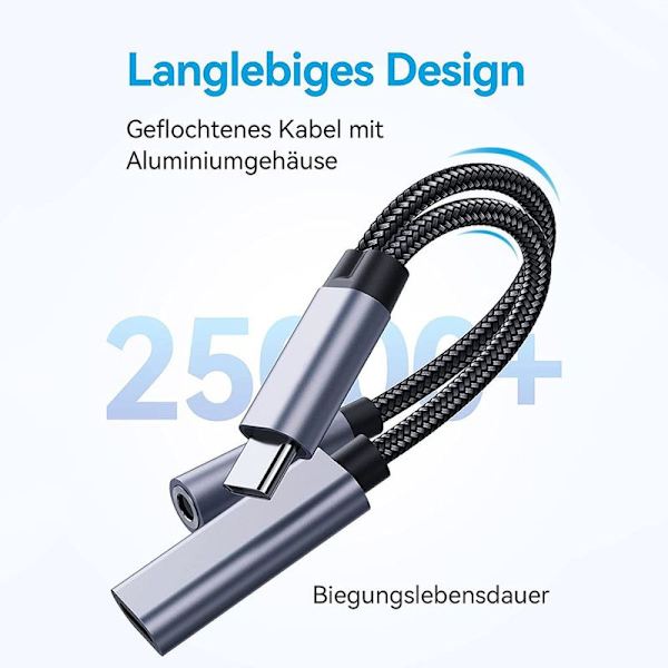 USB C til 3,5 mm jack hodetelefonadapter og lader - 2 hodetelefoner