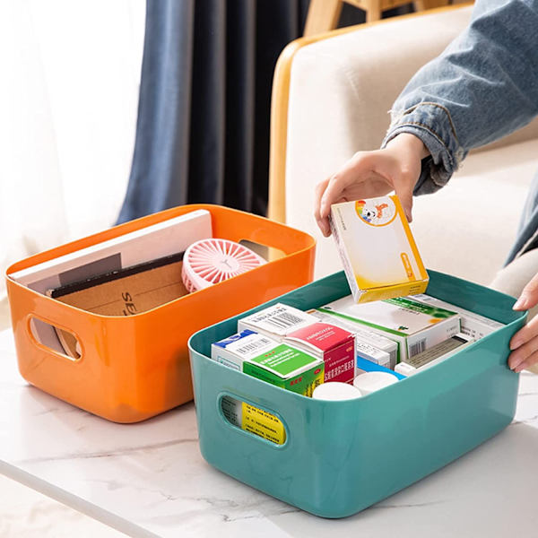 6 st färgade förvaringskorgar i plast, badrumshyllkorgar, köksorganisation, skafferiförvaringsbehållare (medium)
