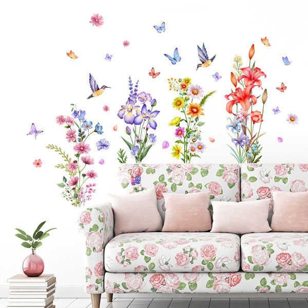 Blomsterfjäril väggdekaler, blommiga väggdekaler, väggdekaler för barn KLB