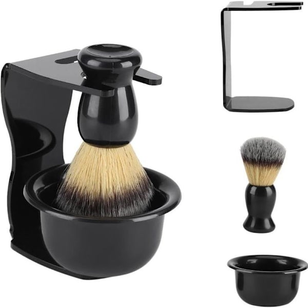 Sæt til barbering med skål, børste og holder i rustfrit stål