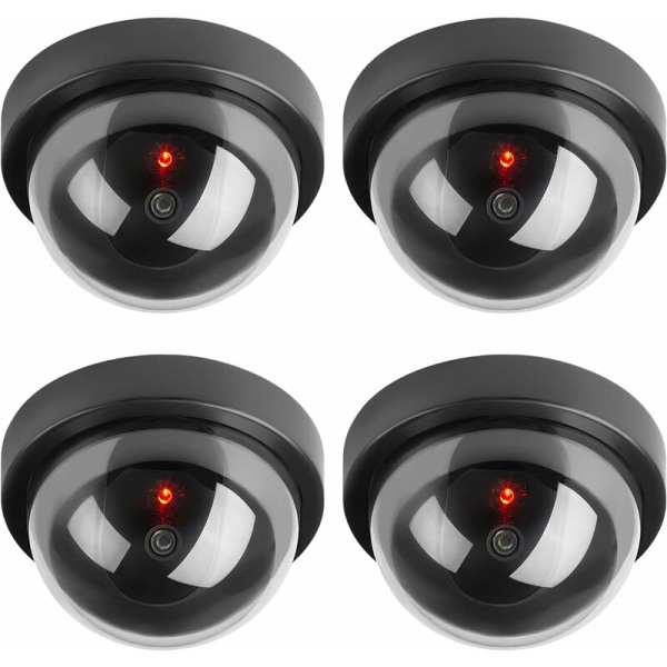 Dummy-kameraer, falsk sikkerhedskamera med LED-blinklys til virksomheder, butikker, hjem, indendørs og udendørs brug (4-pak) KLB