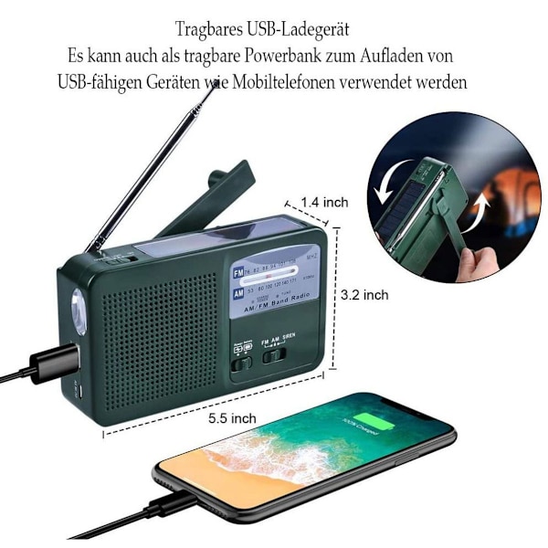 Bærbar Nødradio Solradio Crank AM FM Radio med LED Lommelygte USB Port