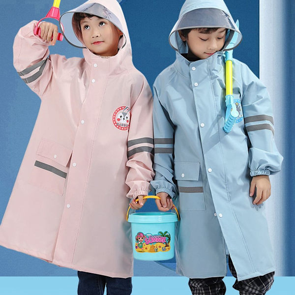 Pink børneraincoat med skoletaske, børnehat, studerende, 4XL KLB