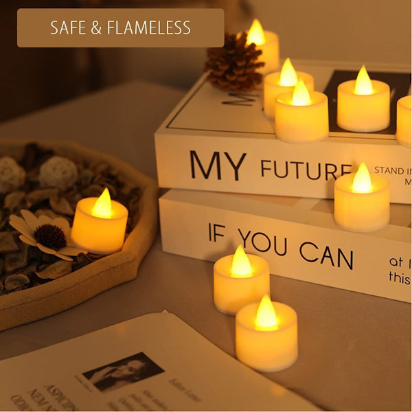 Flammeløse LED-lys, 24 flimrende LED-tealights, varmt hvidt spotlight