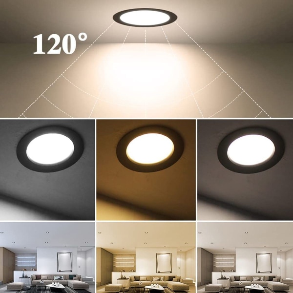 Ultra-flade sorte LED-nedlys, 7 W runde LED-nedlys, IP44