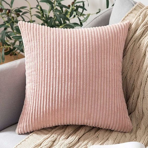 Dekorative kordfløyel putetrekk Sofa Myk dekorativ putevar for hjem Stue Soverom Seng Kontor 45 x 45CM (Rosa×1) KLB