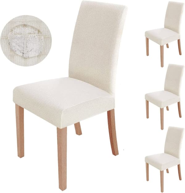 Stoltrekk 4 stk, elastisk spisestoltrekk vaskbart moderne stolbeskytter for festdekorasjon hvit