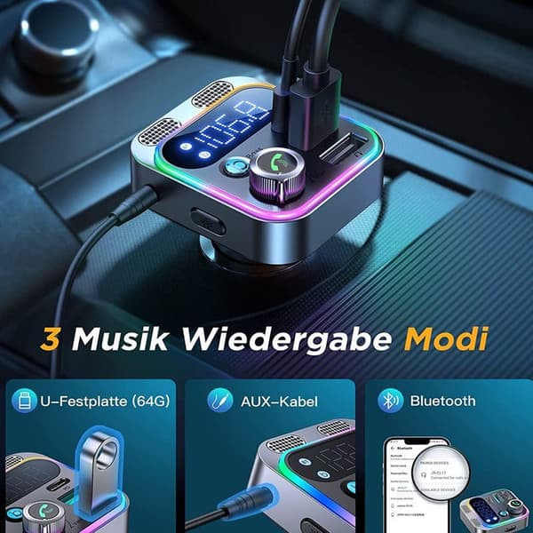 Bluetooth FM-sändare 2022, Aux Bluetooth Bilradioadapter [Starkare Dubbel