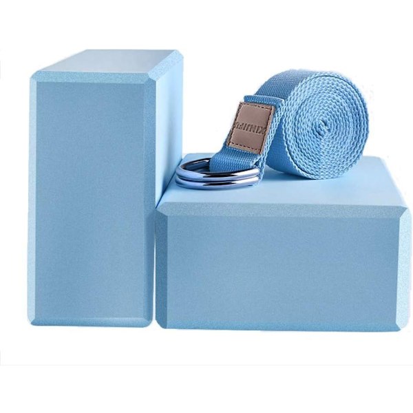 Yogablock set med 2 - blå 2 block + 1 band