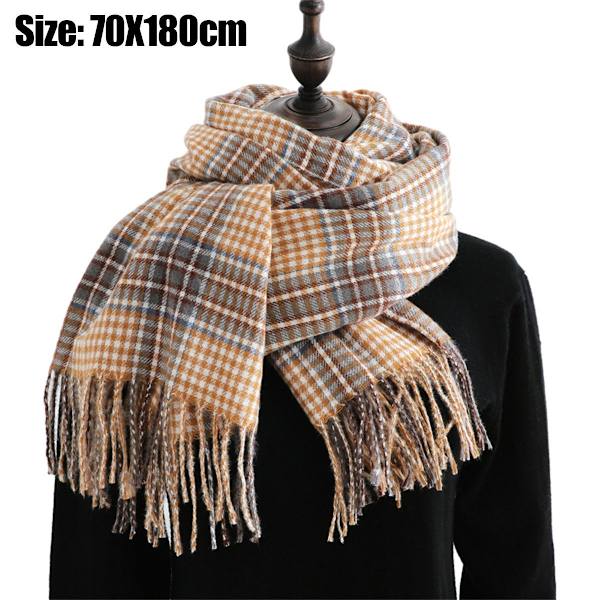 Vinter skjerf for kvinner sjal kasjmir følelse dusk rutete stort oversized oransje KLB